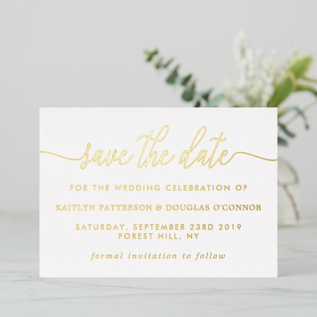 Invitation En Aluminium Simple Script Enregistrer La Date Réelle (Debout devant)