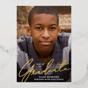 Invitation En Aluminium Simple Script Gold Foil Photo Graduation Party