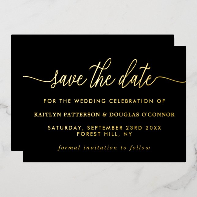 Invitation En Aluminium Simple Script - Vrai Feuillet - Sauvegarder La Dat (Recto/Verso)