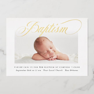Invitation En Aluminium Simple Subtle Cross One Photo Baptism Gold
