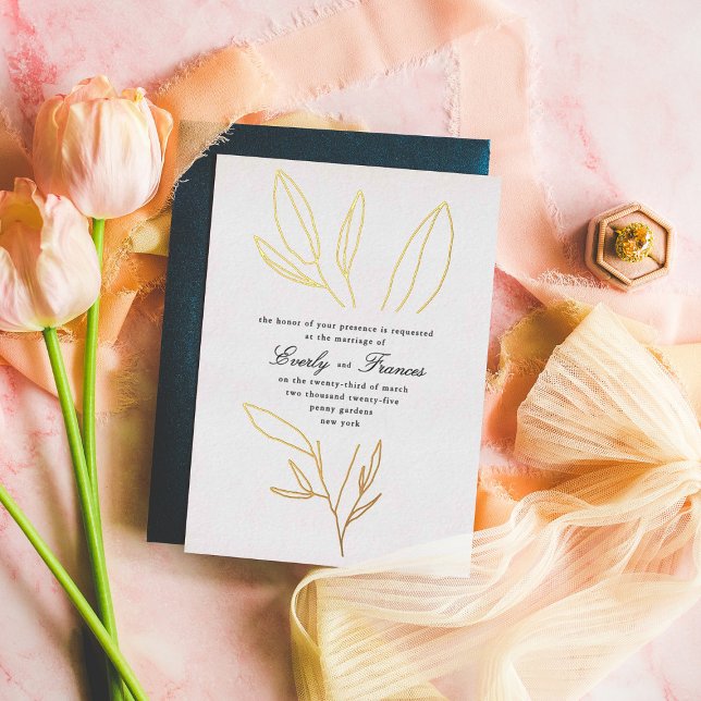 Invitation En Aluminium Simple Tige Botanique Mariage Or (Créateur téléchargé)