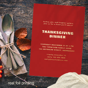 Invitation En Aluminium Simple Typography Thanksgiving Dinner Rouge Réel