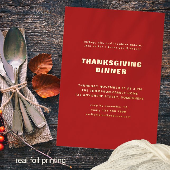 Invitation En Aluminium Simple Typography Thanksgiving Dinner Rouge Réel (Créateur téléchargé)