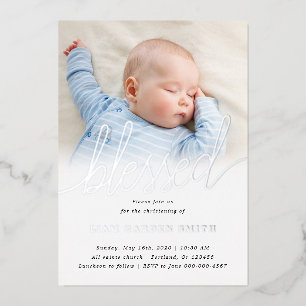 Invitation En Aluminium Simple Une Photo Baptême Argent Bénit