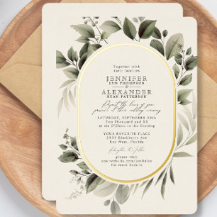 Invitation En Aluminium Simple Végétal Eucalyptus Ivoire Mariage Or