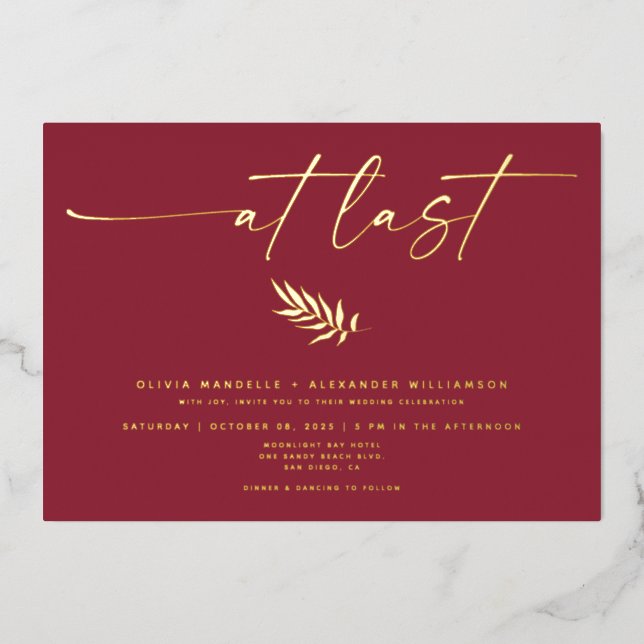 Invitation En Aluminium Simplement Elegant Bourgogne Mariage Calligraphie  (Recto)