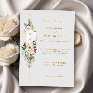 Invitation En Aluminium Simplement Élégant Monogramme Floral de Noël