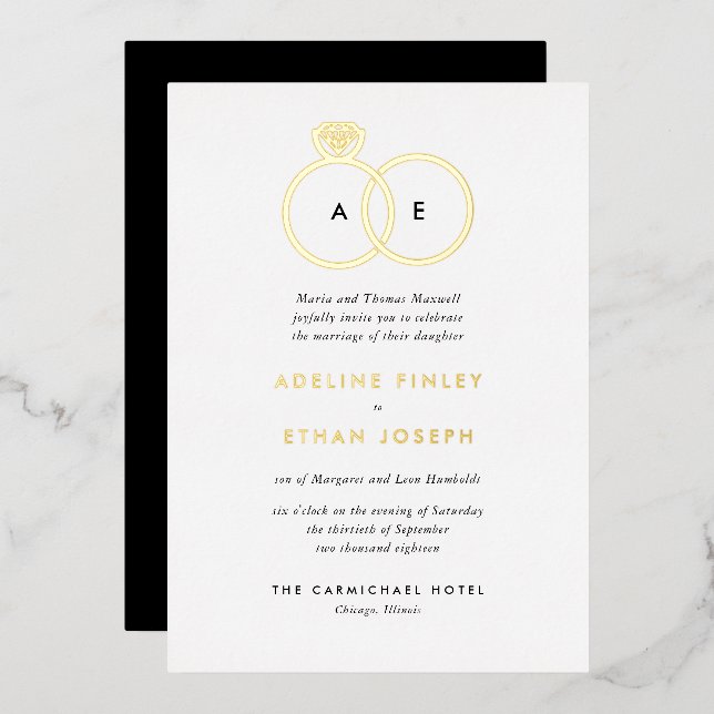 Invitation En Aluminium Simples anneaux modernes Monogramme Mariage (Recto/Verso)