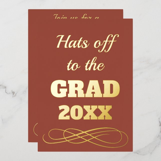 Invitation En Aluminium Simples Casquettes en terre cuite Classy Off to Gr (Recto/Verso)