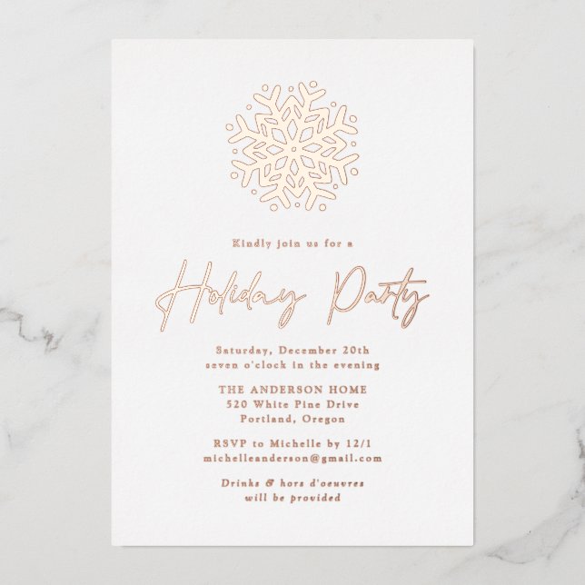 Invitation En Aluminium Simplicité Rose Gold Snowflake Fête de vacances (Recto)