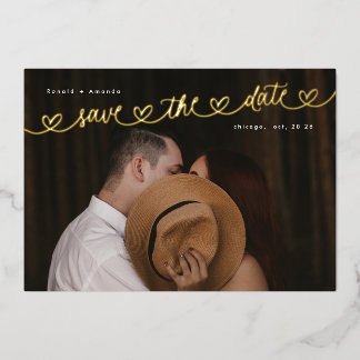 Invitation En Aluminium Site Web de Mariage Photo Cœurs Dorés Économisez l
