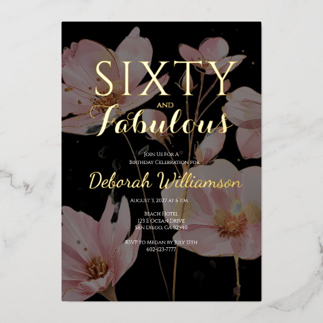 Invitation En Aluminium Sixty and Fabulous Black Pink 60th Birthday Party (Recto)