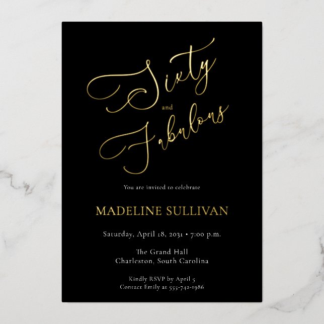 Invitation En Aluminium Sixty and Fabulous Script Gold 60th Birthday Party (Recto)