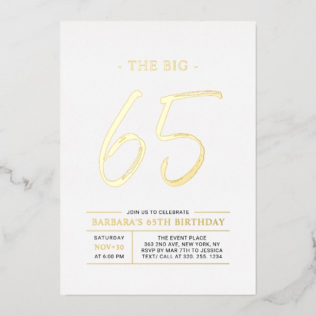 Invitation En Aluminium Sixty five | Modern Gold 65th Birthday Party (Recto)