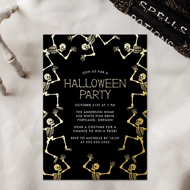 Invitation En Aluminium Skeletons de danse éffrayante Fête d'Halloween (Créateur téléchargé)