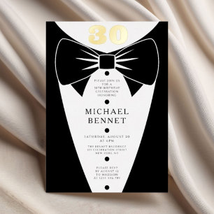 Invitation En Aluminium Smoking noir élégant 30e anniversaire feuille d'or