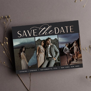 Invitation En Aluminium Smooth Script   Three Photo Save the Date
