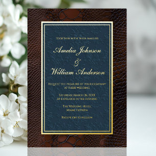 Invitation En Aluminium Snakeskin Cuir Victorien Mariage bleu Brown