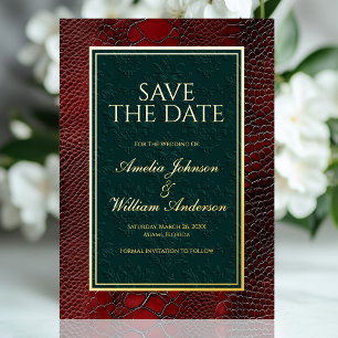 Invitation En Aluminium Snakeskin Cuir Victorien Rouge Enregistrer La Date