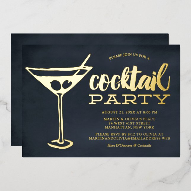 Invitation En Aluminium Snazzy Blue Martini Cocktail Party (Recto/Verso)