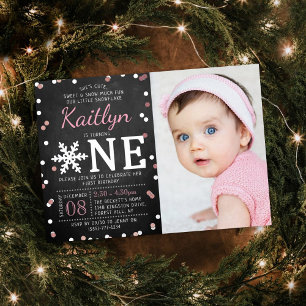 Invitation En Aluminium Snowflake Winter Chalkboard 1er Anniversaire Photo