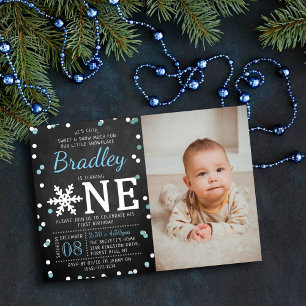 Invitation En Aluminium Snowflake Winter Chalkboard 1er Anniversaire Photo