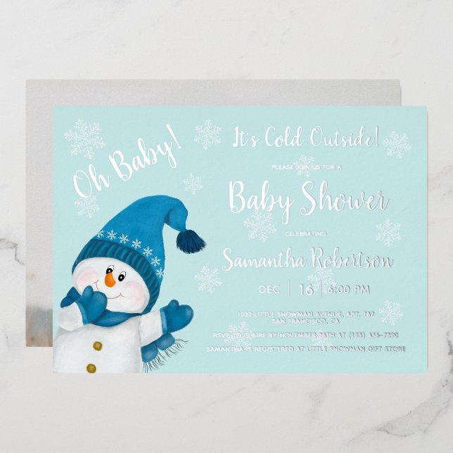 Invitation En Aluminium Snowman Baby It's Cold Outside Photo Baby shower (Recto/Verso)