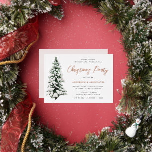 Invitation En Aluminium Snowy Christmas Tree Festive Noël Party Gold