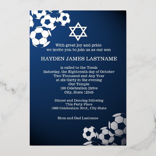 Invitation En Aluminium Soccer Bar Mitzvah (Recto)