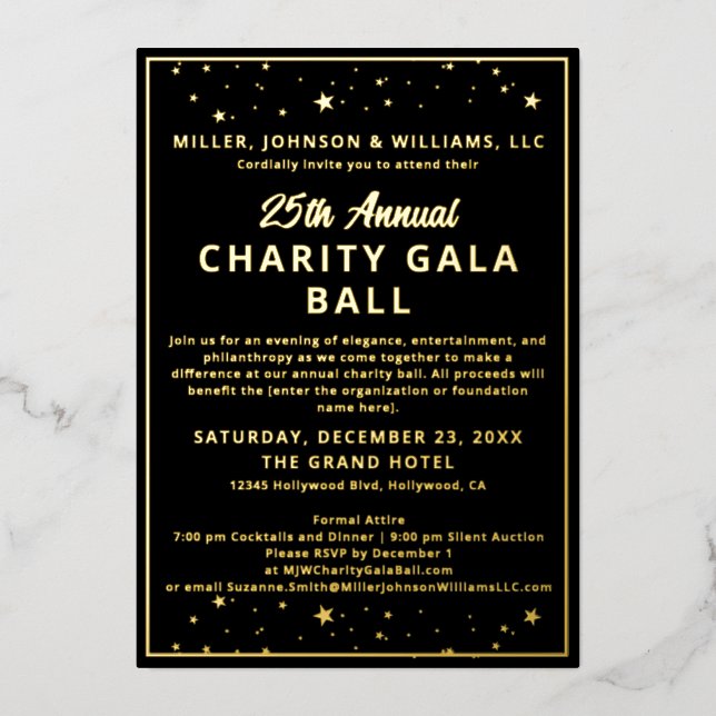 Invitation En Aluminium Société Charity Gala Ball Elegant Noir Tout (Recto)