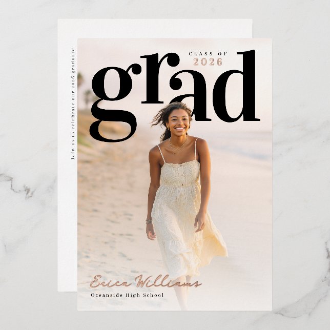 Invitation En Aluminium Soft Editorial Grad PhotoPop Graduation (Recto/Verso)