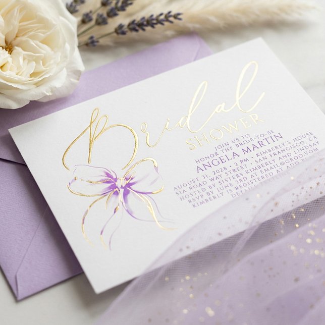 Invitation En Aluminium Soft Purple Bow She's Tying The Knot Bridal Shower (Light Purple Bow Gold Foil Bridal Shower Invitation)