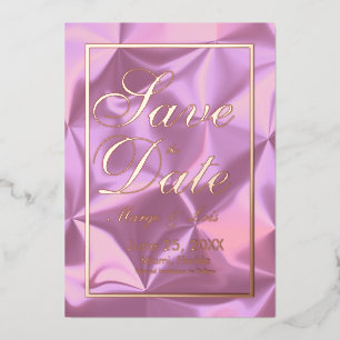 Invitation En Aluminium Soie Rose Enregistrer la Date Or Pressé