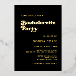 Invitation En Aluminium Soirée Bachelorette Soirée Noire & Or