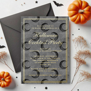 Invitation En Aluminium Soirée Cocktail Halloween Lune Gothique Or