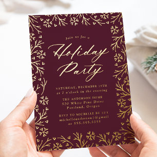 Invitation En Aluminium Soirée de fêtes Berry et Gold Snowflake
