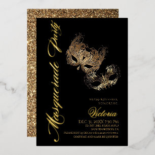 Invitation En Aluminium Soirée de Mascarade en Or