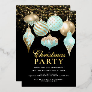 Invitation En Aluminium Soirée de Noël Elegant Aqua Gold
