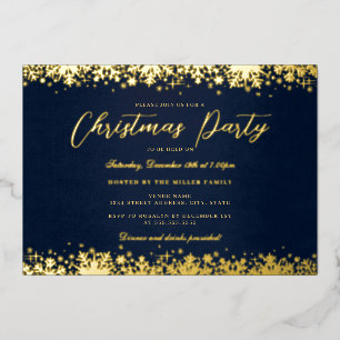 Invitation En Aluminium Soirée de Noël Elegant Gold Navy