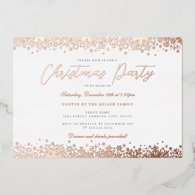 Invitation En Aluminium Soirée de Noël Elegant Rose Gold (Recto)