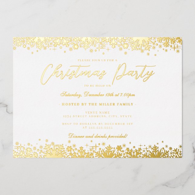 Invitation En Aluminium Soirée de Noël Elegant White Gold (Recto)