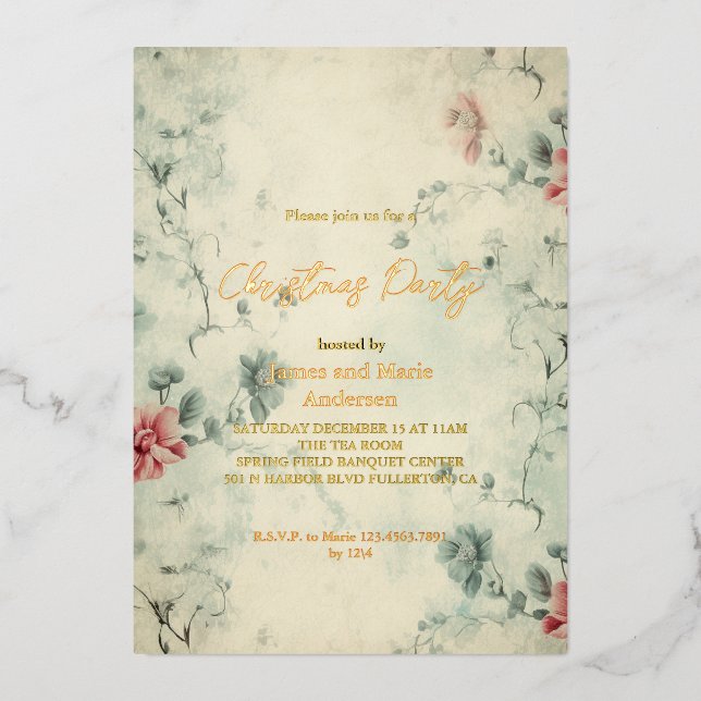 Invitation En Aluminium Soirée de Noël Florale d'hiver (Recto)