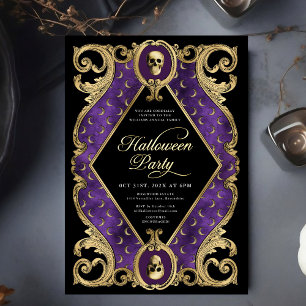 Invitation En Aluminium Soirée d'Halloween pour adultes Gold Ornat Vintage