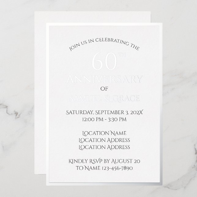 Invitation En Aluminium Soirée du 60e anniversaire du Mariage (Recto/Verso)