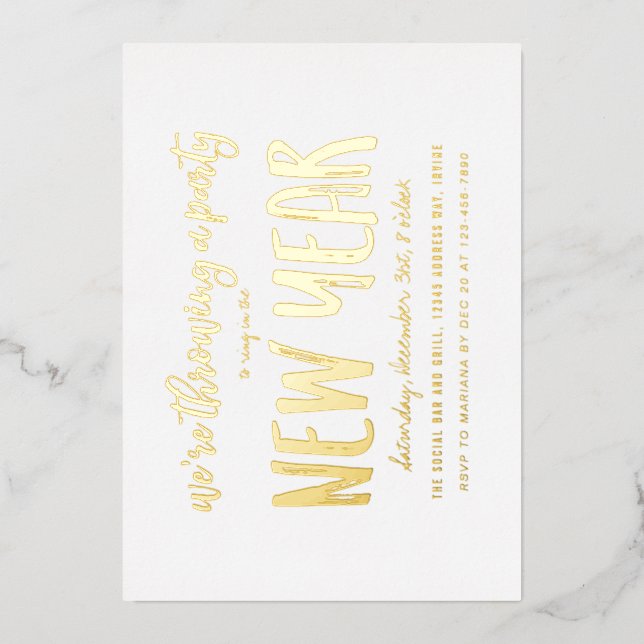 Invitation En Aluminium Soirée du Nouvel An Brossée (Recto)