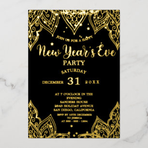 Invitation En Aluminium Soirée du Nouvel An élégante avec feuille d'or 