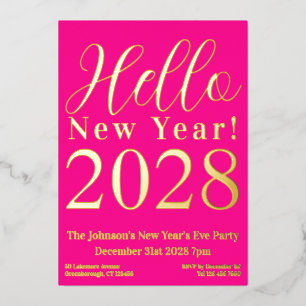 Invitation En Aluminium Soirée du Nouvel An Hot rose Real Gold