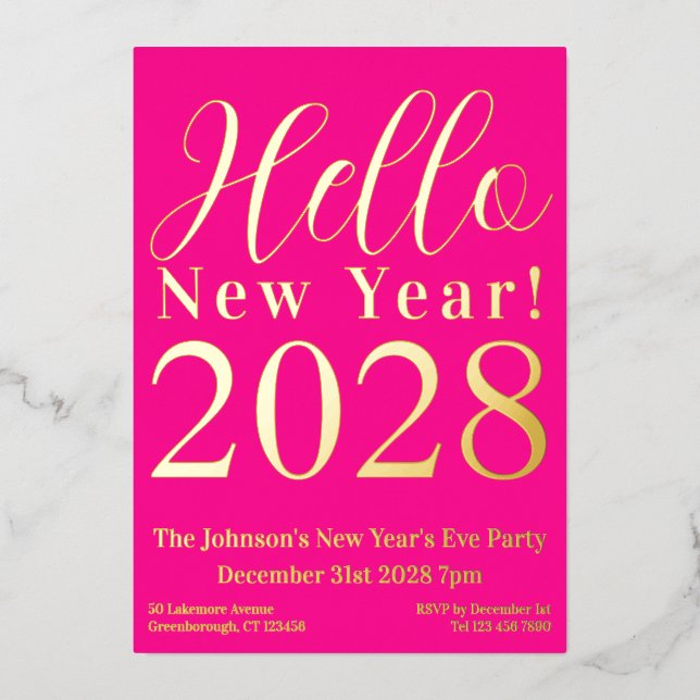 Invitation En Aluminium Soirée du Nouvel An Hot rose Real Gold (Recto)