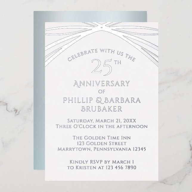 Invitation En Aluminium Soirée élégante Arch Silver 25ème Mariage (Recto/Verso)