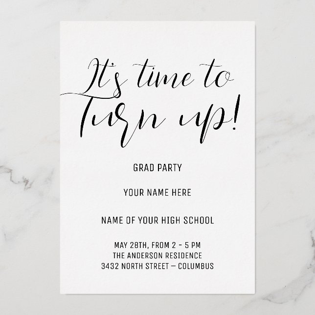 Invitation En Aluminium Soirée élégante de calligraphie noire et blanche (Recto)